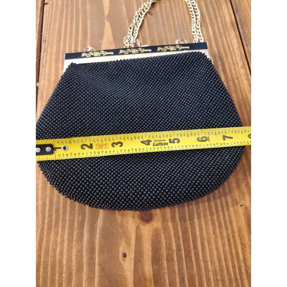 Vintage Gold Chain Beaded Black Purse With Detailed Trim Clasp Adjustable - Picture 11 of 11